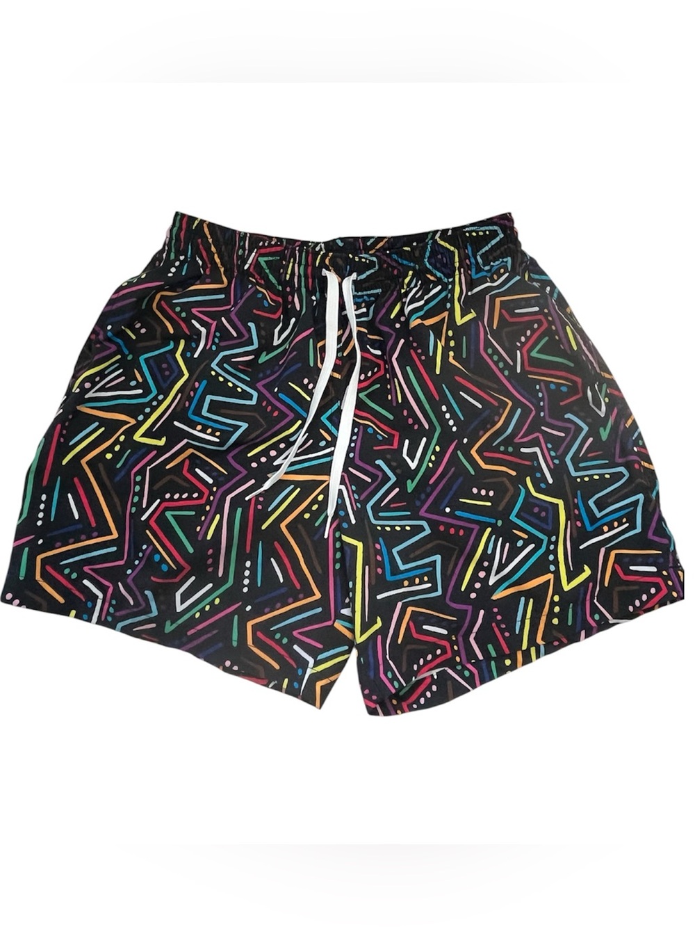 Chubbies 80s Retro Zig Zagger Neon 5.5 inch inseam lined swim trunks Size Large